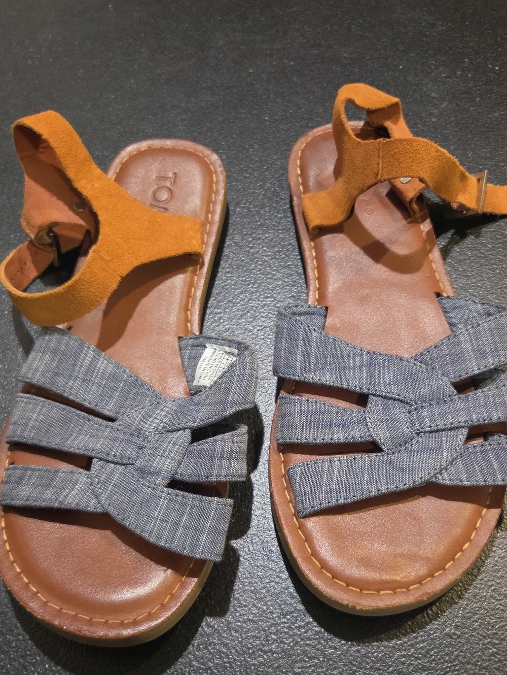 Toms Two-Tone Sandals - Tan and Denim Blue